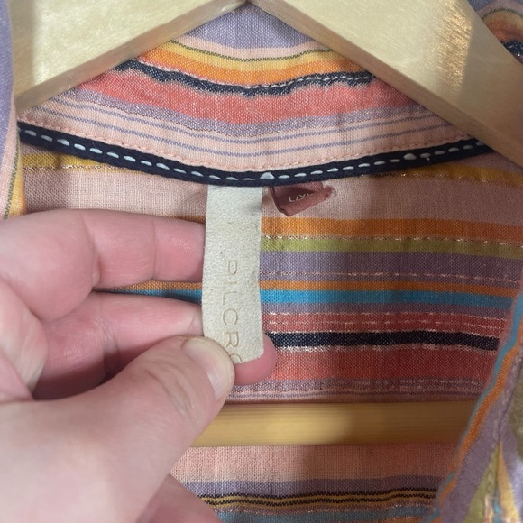 Anthropologie Pilcro Long-Sleeve Boyfriend Striped Shirt Rainbow Metallic L/XL - Picture 8 of 16